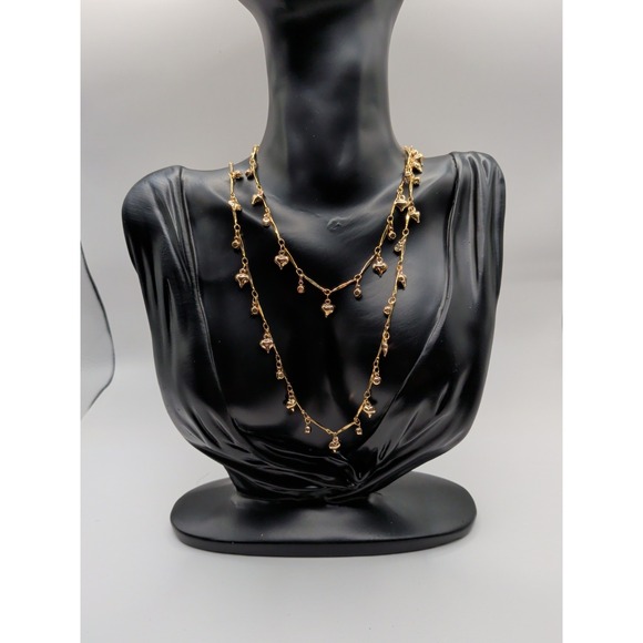 Jewelry - 18k Gold Plated Long Strand Necklace With Heart Charms